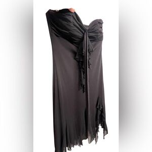 Sangria size 16 black sleeveless dress asymmetrical hem optional tie at neck